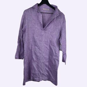 Flora Dancia Dress Women's Linen Long Sleeves Purple Sz S Resort Boho NWT